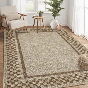 Machine Washable Area Rug 5x7 Modern Checkered Low Pile Soft Polyester Non-Slip Fade Resistant for Living Room Bedroom Nursery