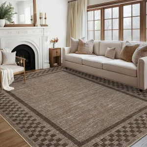 Washable Rugs 4x6 Modern Checkered Non-Slip Low Pile Polyester Durable Stain-Resistant Foldable for Living Room Bedroom Office