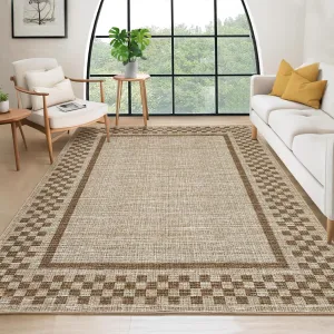 Modern Solid Checkered Rug 4x6 Washable Low Pile Non Slip TPR Backing Soft Polyester Fiber Durable for Bedroom Dining Room Nursery