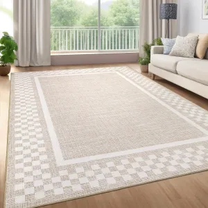 Machine Washable Area Rug 5x7 Modern Checkered Low Pile Soft Polyester Non-Slip Fade Resistant Versatile Indoor Carpet for Living Room Bedroom
