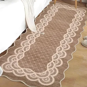 Scalloped Coffee 2x6 Hallway Kitchen Runner Rug Non-Slip Brown for Laundry Room Bedroom Living Room