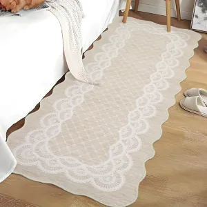 Scalloped Beige 2x6 Hallway Kitchen Runner Rug Non-Slip Beige for Laundry Room Bedroom Living Room