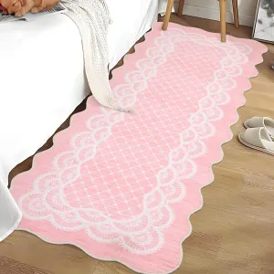 Scalloped Pink 2x6 Washable Rugs, Kitchen Runner Rug Non-Slip Bordered Bedside Rug for Laundry Room Bedroom Living Room