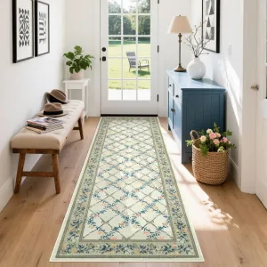 Kitchen Rugs 2x6 Runner Rug Washable Modern Floral Green Non Slip Stain Resistant Indoor Carpet Soft Floor Cover Ultra-Thin