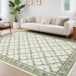 Green Area Rugs 9x12 Washable Modern Boho Floral Decor Non-Slip Ultra-Thin Carpet for Living Room Bedroom Dining Room, Green