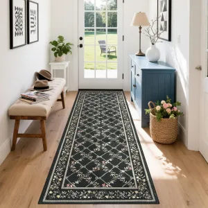 2x6 Kitchen Runner Rug Non Slip Washable Modern Boho Floral Indoor Carpet Black