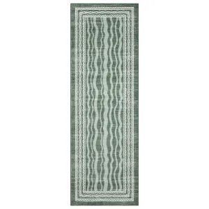 Hallway Runner Rug 2x6 - Non-Slip, Waterproof - Faux Wool, Low Pile, Stain Resistant - Green - Indoor Entryway, Kitchen, Bedroom