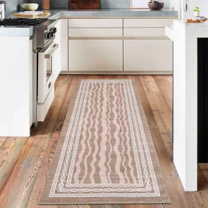 Hallway Runner Rug 2x6 - Non-Slip, Waterproof - Faux Wool, Low Pile, Stain Resistant - Red, Geometric - Entryway, Kitchen, Bedroom