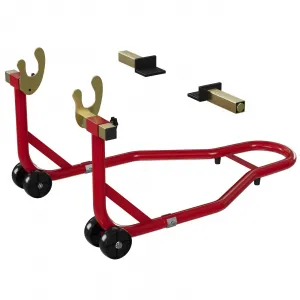 Motorcycle Stand Lift 450LBS Capacity Front Rear Wheels Lift with U+L Adjustable Swingarm Spool for Maintenance and Repairs, Red