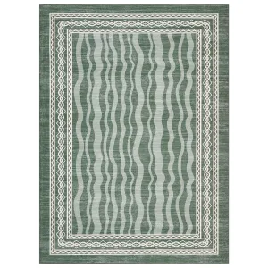 5x7 Area Rug Modern Bordered Print, Stain Resistant & Machine Washable, Faux Wool Material, Non-Slip TPR Backing, Low Pile, Living Room Bedroom Dining Room