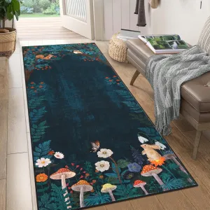 Blue Indoor Modern Low Pile Washable Soft Carpet for Living Room, Bedroom, 2x6 ft, Retro Non Slip Foldable Thin Floor Mat