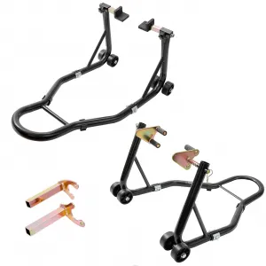 Motorcycle Stand, 850 lbs Capacity Adjustable Universal Front & Rear Combo with Fork Heads for Sport & Dirt Bikes, Black