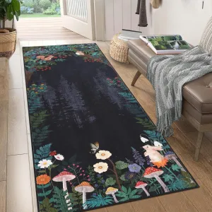 Indoor Modern Low Pile Washable Soft Carpet for Living Room, Bedroom, 2x6 ft, Black, Foldable Thin Floor Mat