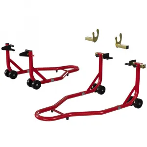 Motorcycle Stand Lift 900LBS Capacity Front Rear Wheels Lift with U+L Adjustable Swingarm Spool for Maintenance and Repairs, Red