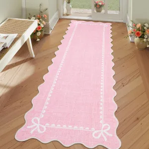 Scalloped Bow Rug Solid Pink Washable Non Slip 2x6 for Living Room Nursery Bedroom Decor