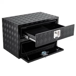 24" Aluminum Truck Tool Box w/Drawer, Two-Tier Organizer, Waterproof Underbody Toolbox for Pickup, Truck Bed, RV, Trailer