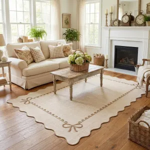 Scalloped Area Rug Non Slip Ultra Thin for Living Room Bedroom 8x10 Beige