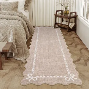Scalloped Bow Rug Solid Camel Washable Runner 2x6 Non Slip Soft Low Pile for Living Room Nursery Bedroom Decor