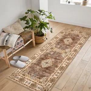 Washable Runner Rug 2x6 Brown Non Slip Boho Vintage Distressed Oriental Floor Carpet for Hallways Kitchen Bedroom Entryway Living Room Bathroom