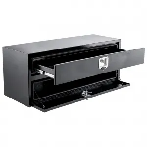 48" Black Steel Truck Tool Box with Drawer, Two-Tier Organizer for Truck Bed, Waterproof, Secure Lock, 48"x18"x20"