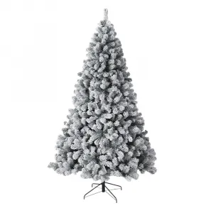 9ft Pre-Lit Flocked Christmas Tree, Artificial Christmas Tree with 900 LED Lights & 8 Lighting Modes, Xmas Tree with Metal Hinges and Foldable Base for Home & Office Decor
