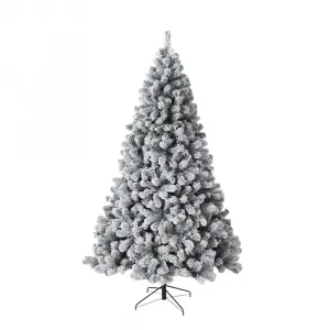 7.5ft Pre-Lit Flocked Christmas Tree, Artificial Christmas Tree with Warm White Lights, Realistic Flocked Xmas Tree with Metal Hinges and Foldable Base for Home & Office Decor