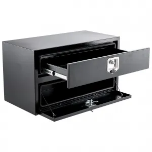 36" Black Steel Truck Tool Box w/Drawer, Two-Tier Organizer, Waterproof Underbody Toolbox for Pickup, RV, Trailer, 36"x18"x20"