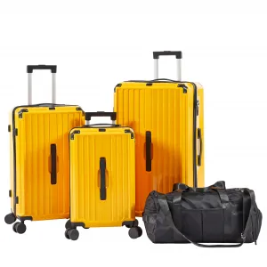 Luggage Sets Of 4 Pieces Travel Suitcase With TSA Lock Collapsible Cup Holder 20"/24"/29" Yellow