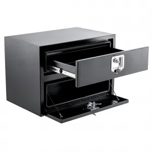 24" Black Steel Truck Tool Box with Drawer, Two-Tier Organizer for Truck Bed, Waterproof Underbody Toolbox, 24"x18"x20"
