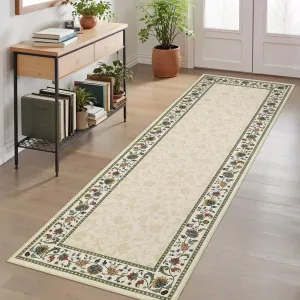 Washable 2x6 Runner Rug Non Slip Floral Hallway Kitchen Runner Low Pile Vintage Floor Carpet Beige