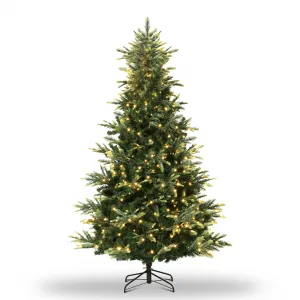 7.5ft Artificial Christmas Tree, Slim Aspen Fir Xmas Tree with 450 Warm White Lights, Lifelike Pine Cones, Flame-Retardant, Pre-Lit Christmas Tree for Yard Home Holiday Decor