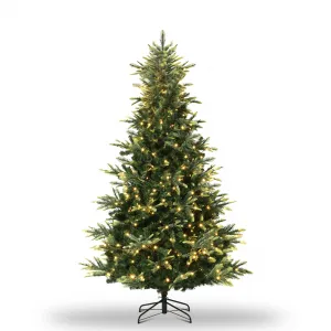 6.5 ft Slim Aspen Fir Artificial Christmas Tree with 300 Warm White Lights, Metal Stand, Lifelike Pine Cones, Flame-Retardant, Pre-Lit Christmas Tree for Yard Home Holiday Decor