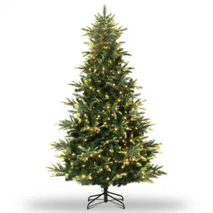 9ft Pre-Lit Slim Aspen Fir Artificial Christmas Tree with 650 UL Clear Lights, Metal Stand, Flame-Retardant Material, Easy Assembly, 5-Yr Warranty, Indoor Decor