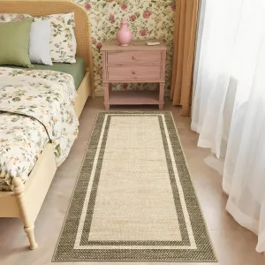 Washable Runner Rug 2x6 Modern Neutral Entryway Runner with Non Slip TPR Backing Taupe/Green