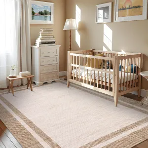 Modern Rug 5x7 Washable Non Slip Rubber Backing Beige Minimalist Indoor Carpet