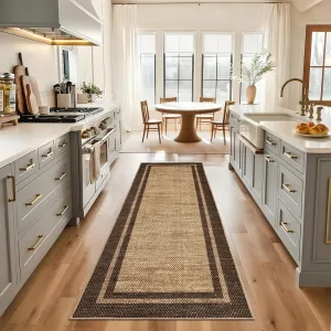 Washable Runner Rug 2x6 Modern Neutral Entryway Runner with Non Slip TPR Backing Taupe/Brown