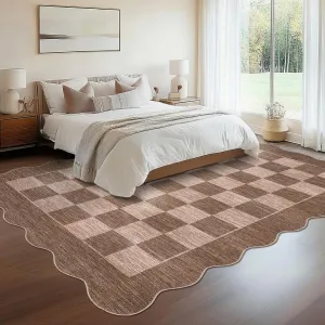 Bedroom Rugs 8x10 Washable Modern Checkered Rug Foldable Thin Non Slip Low Pile Carpet Mousse