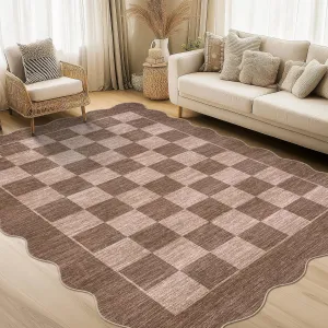 Washable Rugs 5x7 Dining Room Rugs Modern Scalloped Non Slip Carpet Low Pile