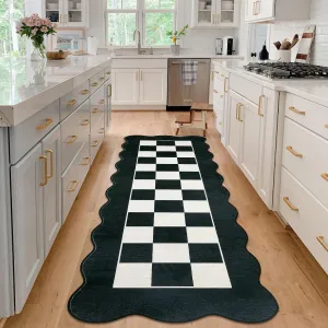 Scalloped Runner Rug 2x6 Washable Non-Slip Soft Floor Carpet for Bedroom Dining Hallway Black and White