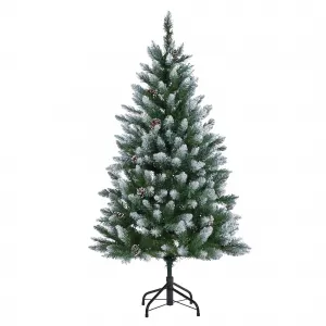 4.5ft Pre-Lit Snow Flocked Christmas Tree, Artificial Xmas Tree with Snowy Branch Tips, Metal Stand, Flame-Retardant Material, Christmas Decoration for Yard, Home, Entrances