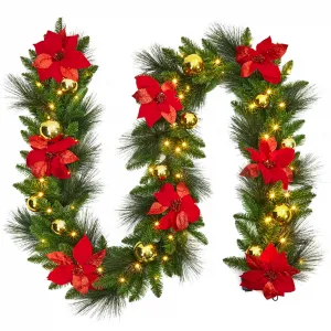 9 FT Holiday Glow Christmas Wreath Set of 6 with Pre-Lit Warm White LED Lights, Flame Retardant PVC, Battery Operated, Complete Outdoor & Indoor Holiday Decor, Reusable & Easy to Install