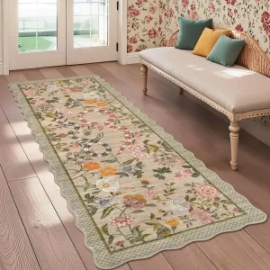 2x6 Runner Rug Machine Washable Non-Slip Floral Snake Design Brown for Bathroom Kitchen Entryway Hallway