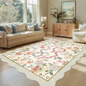 Washable Rug 8x10 Floral Carpet Non-Slip Low Pile for Living Room Bedroom Beige Animal Print