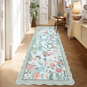 2x6 Washable Runner Rug Floral Kitchen Rug Non-Slip Low Pile Stain-Resistant Blue