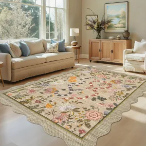 9x12 Animal Rug Floral Design Machine Washable Non-Slip Low Pile Brown Beige Green Black Blue for Living Room Bedroom Dining Room Playroom