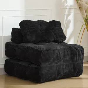 3-in-1 Convertible Folding Sofa Bed Chair with Pillow & Back Support, Foldable Floor Mattress Futon, Comfy Portable Sleeper Floor Sofa Lounge for Living Room, Bedroom - Single, Black