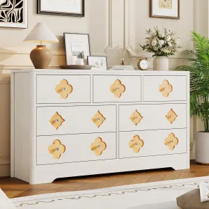 7 Drawers Dresser for Bedroom, 54" Boho Wide Dresser Chest of Drawers, Clothes Storage Cabinet, Decorative Drawer Front Organizer for Bedroom, Living Room, Hallway, White