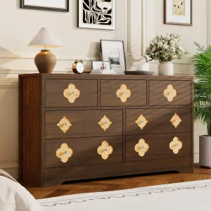 7 Drawers Dresser for Bedroom, 54" Boho Wide Dresser Chest of Drawers, Clothes Storage Cabinet, Decorative Drawer Front Organizer for Bedroom, Living Room, Hallway, Brown