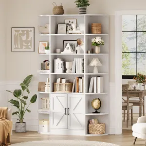 75 in Tall Bookshelf with Storage, 6-Tier 47" Wide Modern Farmhouse Standing Bookcase Cabinet Display Shelf Organizer for Home Office Living Room Bedroom, White
