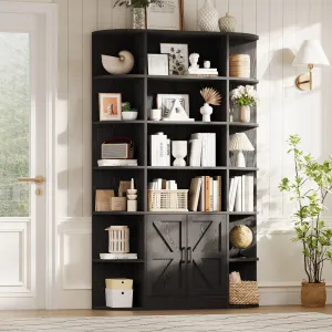 75 in Tall Bookshelf with Storage, 6-Tier 47" Wide Modern Farmhouse Standing Bookcase Cabinet Display Shelf Organizer for Home Office Living Room Bedroom, Black